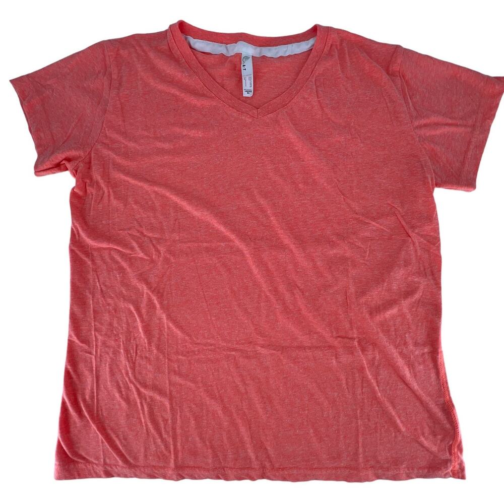LAT Ladies V-Neck Short Sleeve Tee Shirt Top Size Ladies X-Large Papaya Melange